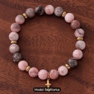 Sagittarius Pink Stone Zodiac Bracelet with Gold Charm